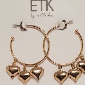 Ettika Gold Loop Earrings with 3 Heart Charms